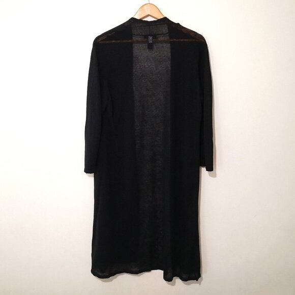 Alfani Women's Linen Loose KnitOpen-Front Long Sleeve Duster Cardigan Black Sz L - Picture 3 of 3